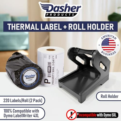 Dasher Products 4x6 Thermal Shipping Labels with Roll Holder, 440 Labels/2 Rolls (220 per Roll), Compatible with Rollo, Zebra, Munbyn, iDPRT, Jadens, Nelko, Dymo 4XL & Most Label Printers, Perforated - style: 2 Roll + Holder