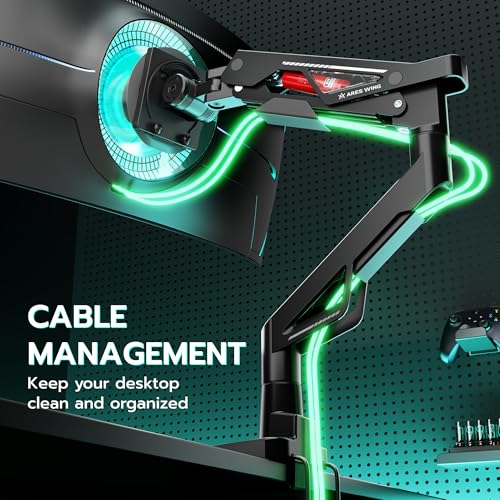 ARES WING Gas Spring Ultrawide Monitor Arm 57" 66Lbs USB VESA Dual Base | Height Adjustable & Extendable, Built-in USB Port, Standard VESA, Clamp & Grommet Base, Fits Ultrawide Monitor - style: With USB