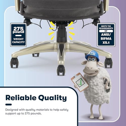 Serta Claremont Executive Office Chair with Back-In-Motion Technology, Ergonomic Mid-Back with Pivot Lumbar Support & Seat, Plush Cushion, Body Pillows, Adjustable Arms, Dark Gray Fabric | Claremont, Adjustable Arms & Height, Foam Seat and Headrest Cushio