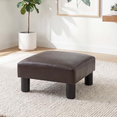 Joveco Small Foot Rest Stool Ottoman, 15" Leather Footrest Square Footstool with Non-Skid Plastic Legs, for Chair, Under Desk, Office, Living Room, Brown - color: Brown