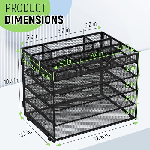 Docnest 5 Tier Mesh Desk Organizer with Removable Tray&Pen Holder, Black - color: Black, size: 12.6"x9.1"x10.3"