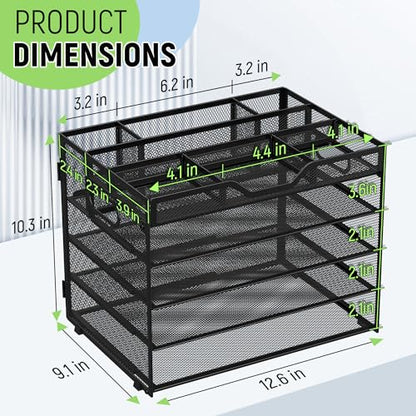 Docnest 5 Tier Mesh Desk Organizer with Removable Tray&Pen Holder, Black - color: Black, size: 12.6"x9.1"x10.3"