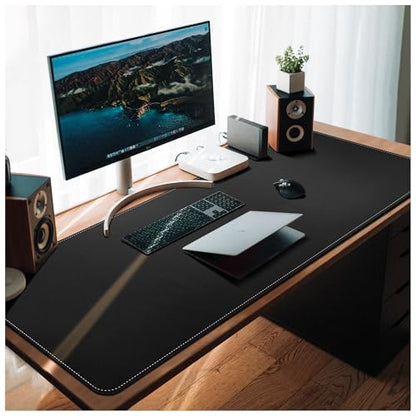 CENNBIE Leather Desk Mat, 66.9" x 23.6" Desk Mat on top of desks (Black) | Premium Stitched Edges Resist Wear. Waterproof, Non-Slip & Easy To Clean. Protects Desk From Scratches. For Office & Home. - color: Black, size: 23.6" x 66.9"
