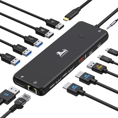 13-in-1 Docking Station Dual Monitor 4K LIONWEI USB C Hub for Laptop Mac - color: 13-in-1 Black