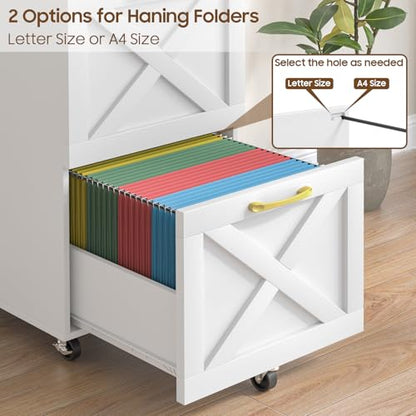 Halitaa Farmhouse 2 Drawer Small File Cabinet with Wheels, White - color: White