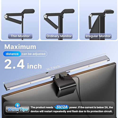 Syrinx 16.7" Monitor Light Bar, No Screen Glare USB LED Screen Lamp | 1200LM Eye Care Light, Touch & Gesture Control, Stepless Dimming, Compatible with Flat & Curved Monitors for Home Office - color: Gray