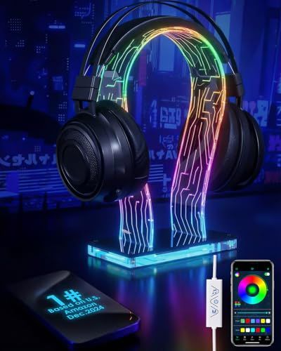 OAPRIRE Acrylic RGB Headphone Stand for Desk with Many Light Modes & Colors