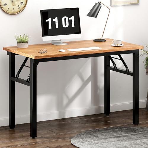 Need Folding Computer Desk - 39.4 Inch Foldable Office Writing Work Study Kids Student Teacher Home Bedroom Table for Small Space, Teak & Black | No-Assembly, Sturdy Foldable Desk for Home Office, Bedroom, Dorm Room, Student Study, Collapsible, Compact, E