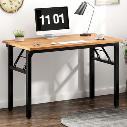Need Folding Computer Desk - 39.4 Inch Foldable Office Writing Work Study Kids Student Teacher Home Bedroom Table for Small Space, Teak & Black | No-Assembly, Sturdy Foldable Desk for Home Office, Bedroom, Dorm Room, Student Study, Collapsible, Compact, E