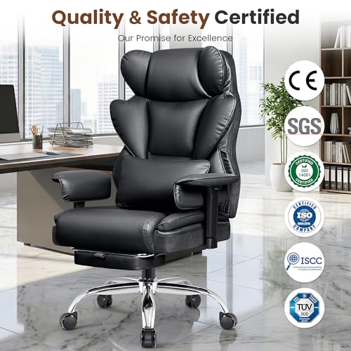 BESTFAIR Big & Tall Ergonomic Office Chair with Footrest & High Back, Black