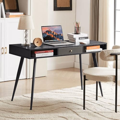 Desk with USB Ports and Power Outlet, Writing Study Desk with Drawers, Multifunctional Home Office Computer Desk Black