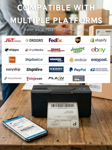Forc Bluetooth Thermal Shipping Label Printer, 4x6, Black | Wireless, Compatible with Android, iPhone, Windows & Mac, For Small Business, Works with Amazon, Etsy, USPS - color: Black