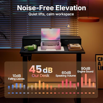 HUANUO 32" X 21" Electric Standing Desk with 2 Drawers, C-Clamp Mount Compatible, Height Adjustable Computer Desk, Home Office Stand Up Desk with 4 Preset Heights & 2 Hooks, Black - color: Black, size: 32" X 21"
