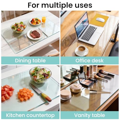Tempered Glass Desk Pad to Protect Desk,Clear Office Desk Pad for Keyboard and Computer Monitor,Glass Desk Mat for Desktop Dry Erase,20 x 32 inch - size: 20" x 32"
