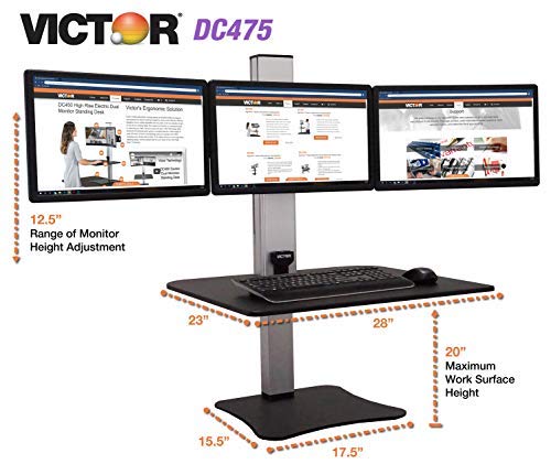 Victor High Rise Electric Sit-Stand Standing Desk Converter, Black - size: Triple Monitor