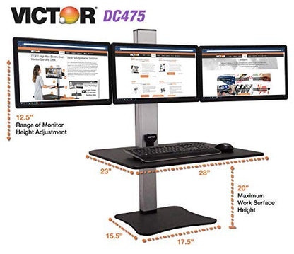Victor High Rise Electric Sit-Stand Standing Desk Converter, Black - size: Triple Monitor