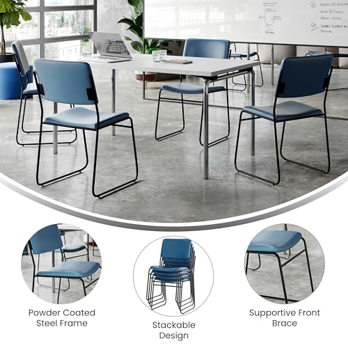 Flash Furniture Hercules Vinyl Stackable Chair with Sled Base, Navy, 5-Pack | Vinyl Upholstery, 500 LBS. Weight Capacity - color: Navy Vinyl/Black Frame, size: Set of 5