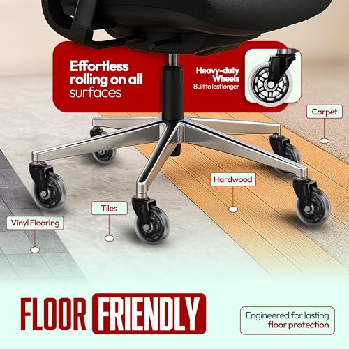 Office Chair Wheels, Heavy-Duty Replacement Rubber Chair Caster for Hardwood Floors & Carpet, Desk & Gaming Chair, Roller Blade Wheels for Computer Gaming Desk Chairs, Fits 98% Chair-3 Inch Set of 5 - color: Clear