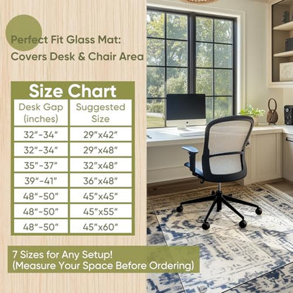 Office Chair Mat for Carpet & Hardwood, Upgraded 29" x 42" Dual Use Tempered Glass Chair Mat for Chair and Footrest Under Desk - size: 29"x42"