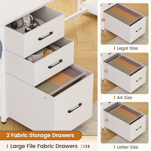 SEDETA 58'' L Shaped Computer Office Desk with 3 Drawers and Bookshelf - color: White