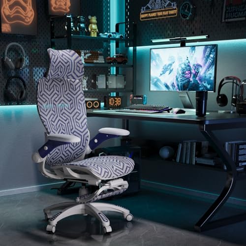ELABEST X100 Ergonomic Mesh Office Chair with Footrest, Big and Tall Home Desk Chair with 5D Flip-Up Arms, Adjustable 3D Lumbar Support, Gaming & Executive Computer Chair (Cybernetic Pulse) - color: Cybernetic Pulse