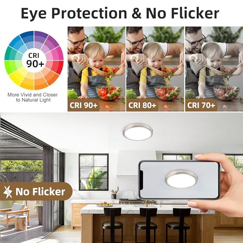 Hlite 9 Inch LED Flush Mount Ceiling Light,1800LM,6 Pack,3CCT | 18W 3000K/4000K/5000K Selectable,Super Slim,Low Profile Round Ceiling Light Fixtures for Kitchen,Bedroom,Hallway,Nickel - color: Brush Nickel, size: 9 inch-6