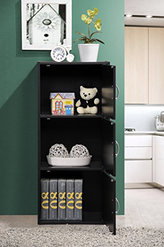 HODEDAH IMPORT 3-Shelf Bookcase Cabinet, Black - color: Black