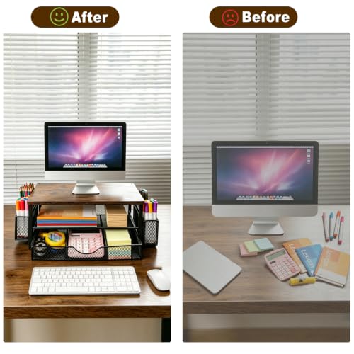 Office Desk Accessories, Monitor Riser Computer Stand, Storage Desk Shelf for Desktop Organizing