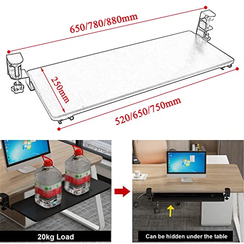 V3VOGUE Wooden Keyboard Tray Under Desk Push-Pull Keyboard Drawers Computer Keyboard Stand - Height Adjustable - Clamp-On - Keyboard and Mouses Storage Shelves, with Mouses Pads - color: Teak, size: 650*250 mm (26*10 Inch)
