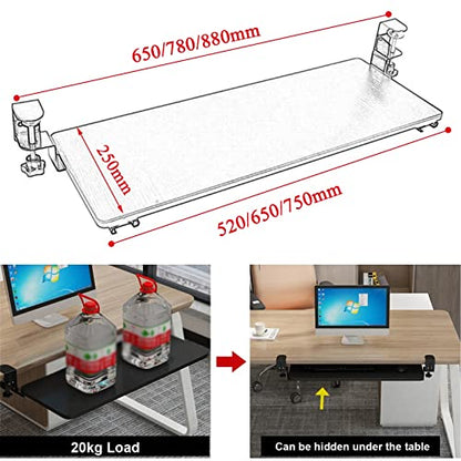 V3VOGUE Wooden Keyboard Tray Under Desk Push-Pull Keyboard Drawers Computer Keyboard Stand - Height Adjustable - Clamp-On - Keyboard and Mouses Storage Shelves, with Mouses Pads - color: Teak, size: 650*250 mm (26*10 Inch)