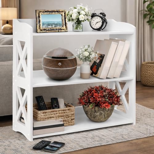 White Bookshelf, Small Bookshelf for Small Spaces, White Bookcase for Bedroom, Small Book Shelf Bedroom, Living Room and Office (White, 3 Tier) - color: White, size: 3 Tier