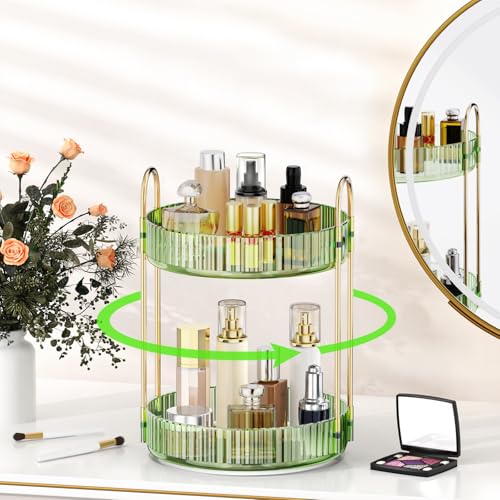 MOKANI 360 Rotating Makeup Organizer for Vanity, 2 Tier Perfume Organizer | Adjustable Multi-Function Spinning Cosmetics Skincare Storage for Bedroom, Dresser, Countertop, Green - color: A-Green, size: 2 Tier