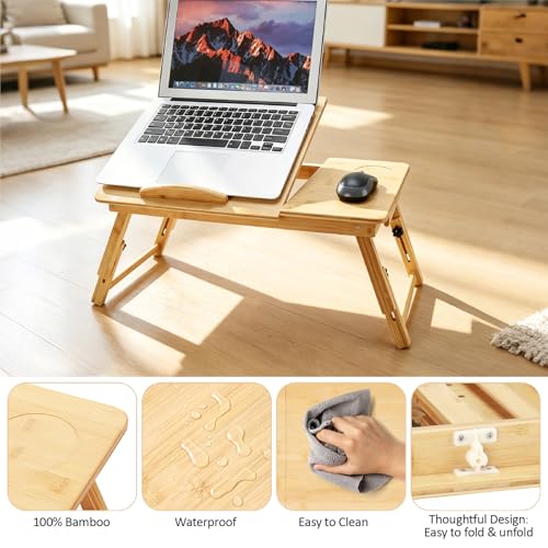 Laptop Desk for Bed, Foldable Bed Tray, Adjustable Angle & Height