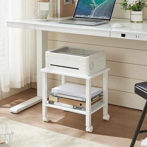 YUFAM 2 Tier Under Desk Printer Stand with Storage, White - color: White, size: 11.8"D×15.7"W×15.3"H