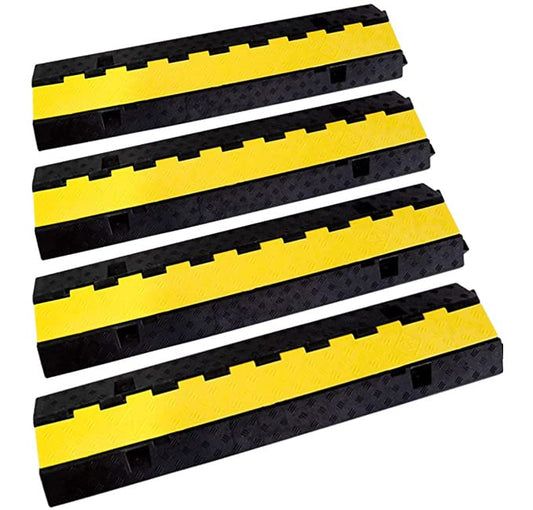 Rubber Cable Ramp Cord Cover Cable Protector Ramps Wire Hose Protective 22000Lbs Load Capacity Traffic 2 Channel Speed Bump for Asphalt Concrete Gravel Driveway Indoor Outdoor, 4 Packs - color: 2 Channel - 4 Pack