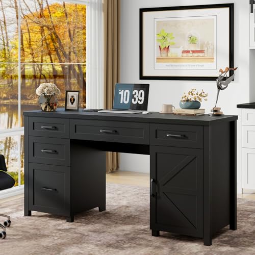 Vabches Farmhouse 61'' Executive Desk with 5 Drawers,Pure Black - color: Pure Black, size: 61" W