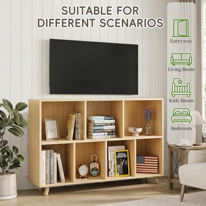 YZU 7-Cube Wood Bookshelf, 2-Tier Storage Organizer with Legs | Easy Assembly, 45" Wide Wooden Open Cube Bookcase For Living Room, Bedroom, Home Office(Natural Wood) - color: Natural Wood B