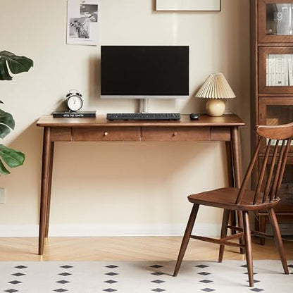 Computer Desk, Solid Wood Desk, Mid Century Modern Home Office, Writing Desk with Drawers for Study Bedroom Living Room 31.49" W - color: Walnut-rubberwood-5, size: 31"W