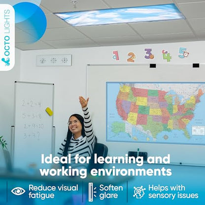 Fluorescent Light Covers for Ceiling Lights Classroom Magnetic Cloud 4pk - color: Calming Clouds