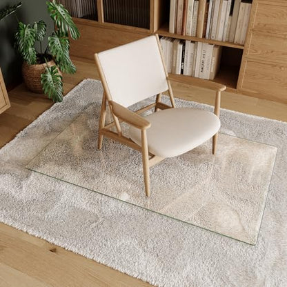 Koonmi Tempered Glass Chair Mat 50"x30" - Premium Office Chair Mat for Hardwood Floors & Low-Pile Carpet with 4 Non-Slip Pads - Thick Scratch-Resistant Surface - size: 50*30