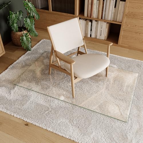 Koonmi Tempered Glass Chair Mat 50"x30" - Premium Office Chair Mat for Hardwood Floors & Low-Pile Carpet with 4 Non-Slip Pads - Thick Scratch-Resistant Surface - size: 50*30
