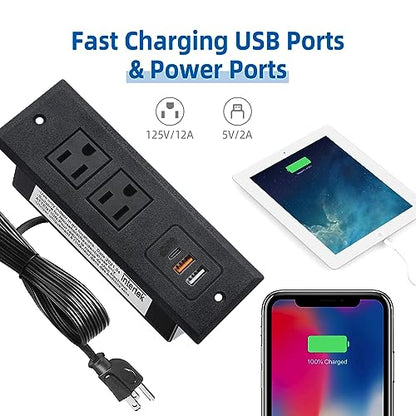 TOOCUST 2 Pack Furniture Recessed Power Strip with USB C Port, Desk Outlet with 3 USB Ports, Conference Recessed Power Strip Socket with USB Ports with 2 Ac Plugs
