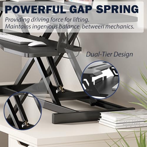 32 Inch Height Adjustable Standing Desk Converter, Dual Monitor and Laptop Riser Workstation with Wide Keyboard Tray, Sit to Stand Desk for Office Home (Black+32 Inch) - color: Black+32 Inch