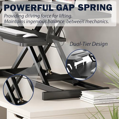 32 Inch Height Adjustable Standing Desk Converter, Dual Monitor and Laptop Riser Workstation with Wide Keyboard Tray, Sit to Stand Desk for Office Home (Black+32 Inch) - color: Black+32 Inch
