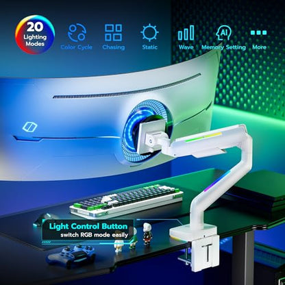 ARES WING Ultrawide Monitor arm with RGB for 17-49 Inch Screen, White - color: White