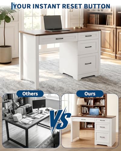 Garvee Brown Farmhouse Executive Desk with File Cabinet & Storage Drawers, Space-Saving Small Home Office Desk for Bedroom - color: Brown