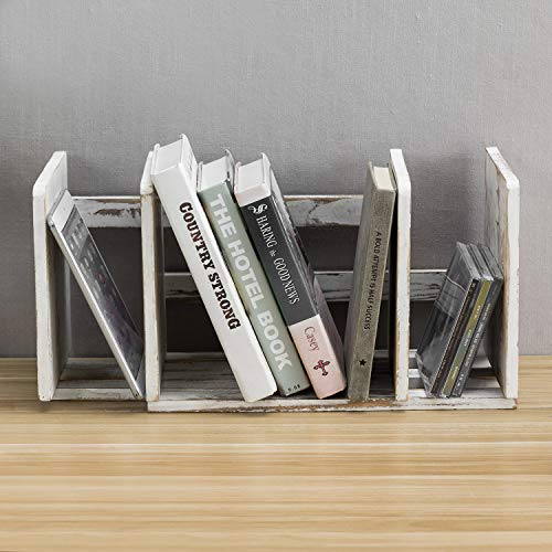 MyGift Rustic Expandable Whitewashed Wood Desktop Bookshelf/Adjustable Tabletop Book Holder Organizer Rack - color: Whitewashed
