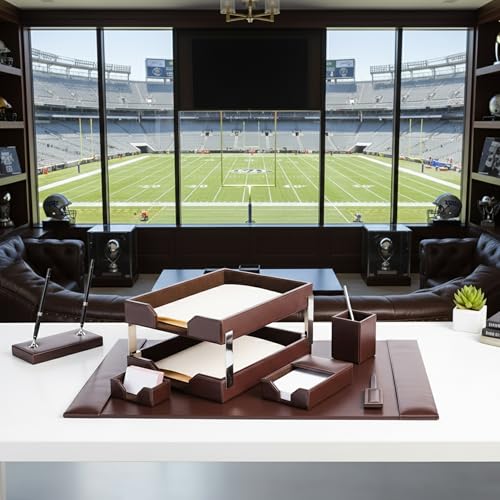 Dark Brown Bonded Leather 9-Piece Desk Set - color: Dark Brown, style: 3 Piece