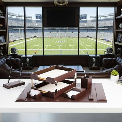 Dark Brown Bonded Leather 9-Piece Desk Set - color: Dark Brown, style: 3 Piece