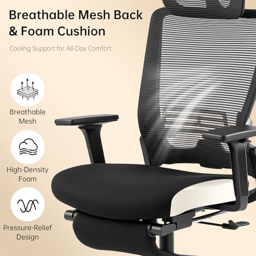 Ergonomic Foldable Office Chair with Footrest and Lumbar Support, Black - color: Black